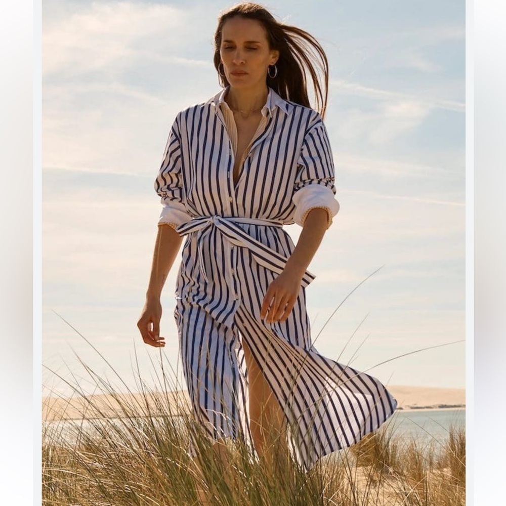 J. Crew X Marie Marot Striped Button Down Shirt Dress Size 00 New